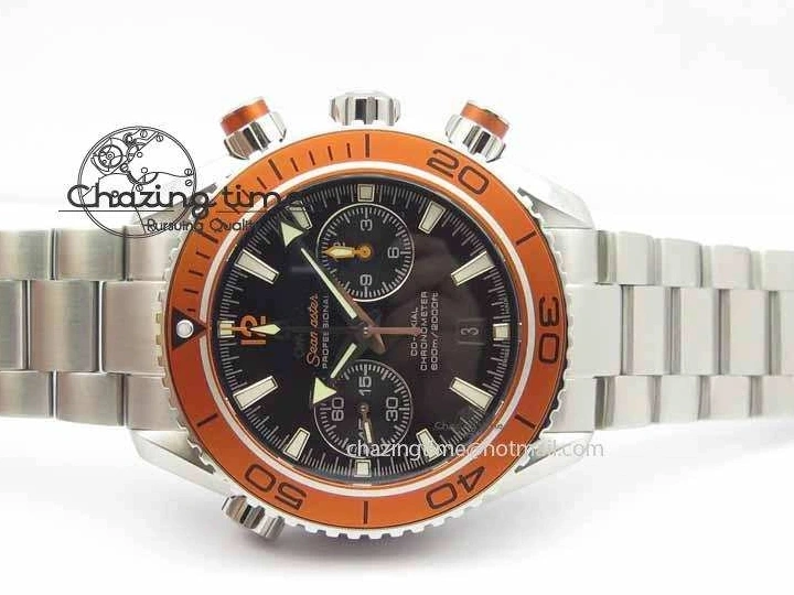 0110 Sophisticated Planet Ocean Master Chronometer Chrono SS OM 1:1 Best Edition Orange On SS Bracelet A 8156